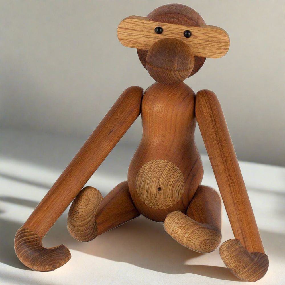 Mid-Century Modern Reproduction Teak Monkey Figurine - Large