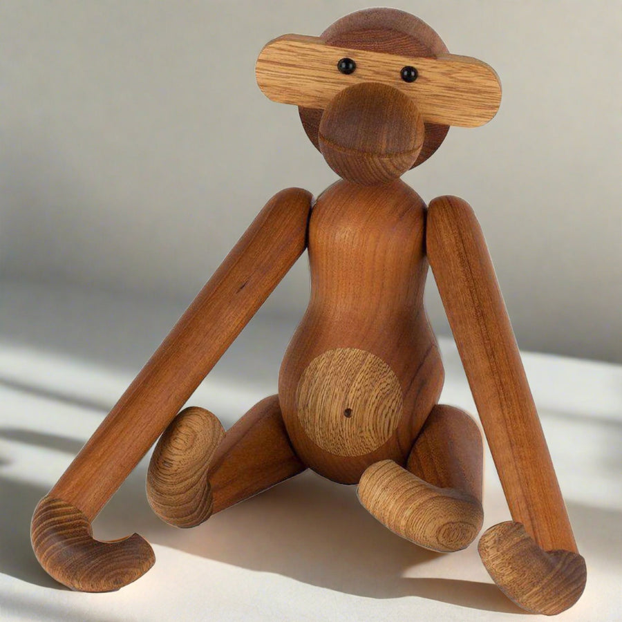 Mid-Century Modern Reproduction Teak Monkey Figurine - Large Inspired by Kay Bojesen