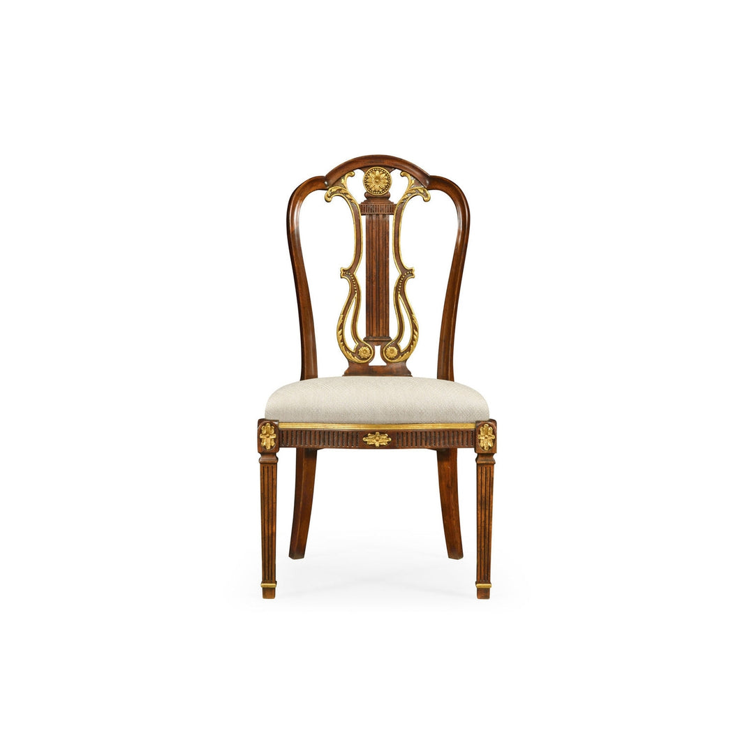 Gilded Lyre Back Dining Side Chair-Jonathan Charles-JCHARLES-492836-SC-MAH-F200-Dining Chairs-2-France and Son