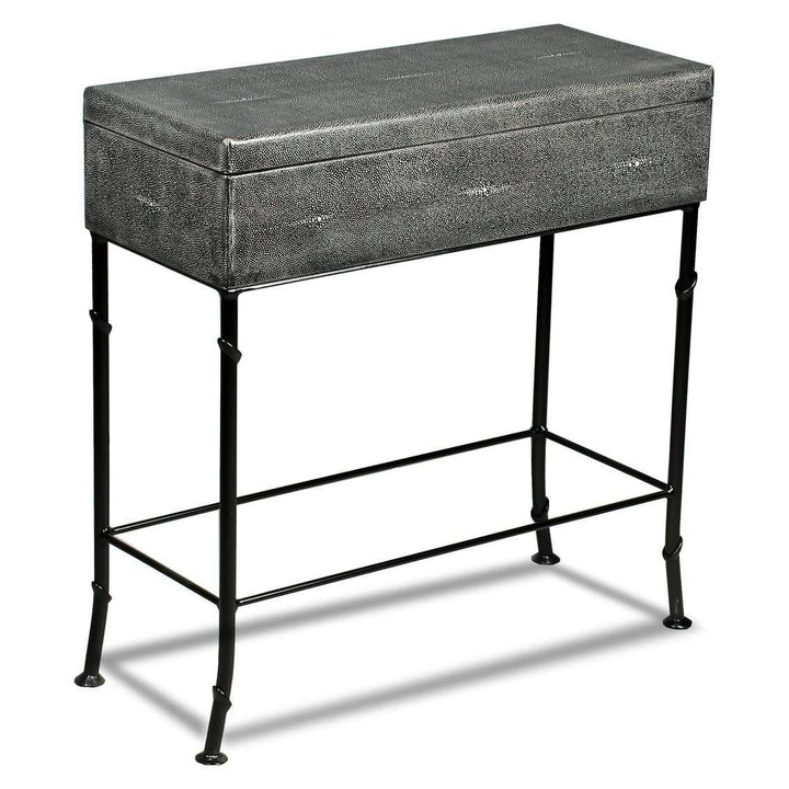 Grey Leather Shagreen Box On Stand-SARREID-SARREID-40470-Side Tables-1-France and Son