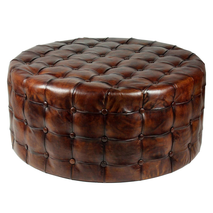 Leather Tufted Ottoman-SARREID-SARREID-29549-Stools & Ottomans-1-France and Son