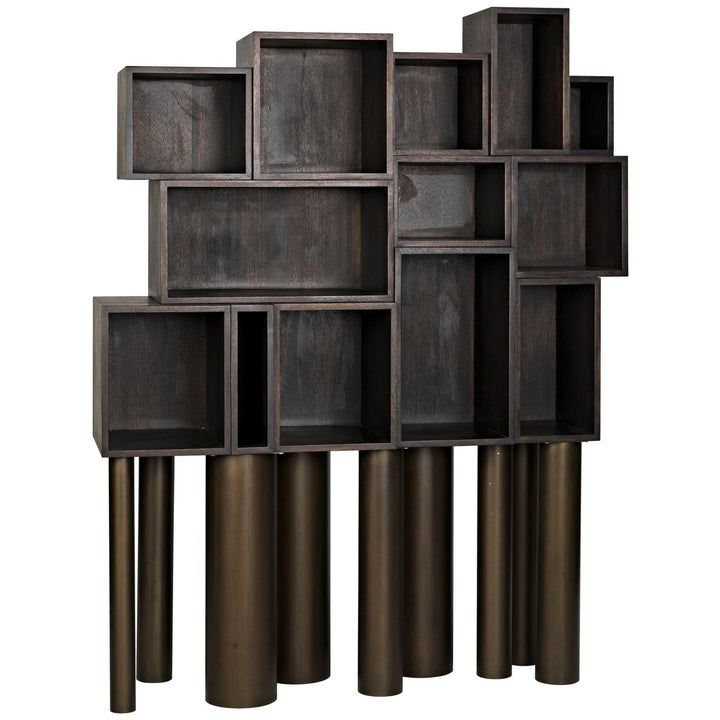 Mr. Roberts Shelving - Ebony Walnut with Steel Legs-Noir-NOIR-GBCS213EB-Bookcases & Cabinets-2-France and Son