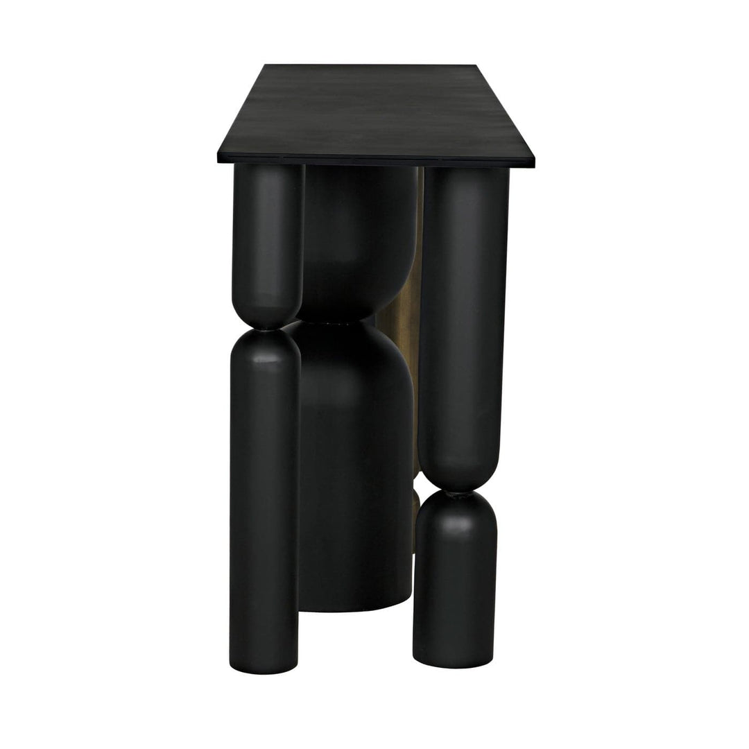 Figaro Console - Black Metal And Aged Brass Finish-Noir-NOIR-GCON390MTBAB-Console Tables-4-France and Son