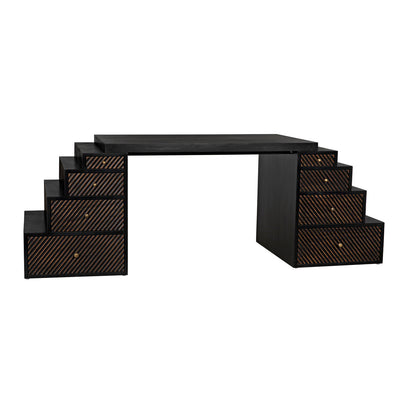 Ambidextrous Desk, Hand Rubbed Black with Light Brown Trim-Noir-NOIR-GDES196HB-Desks-4-France and Son