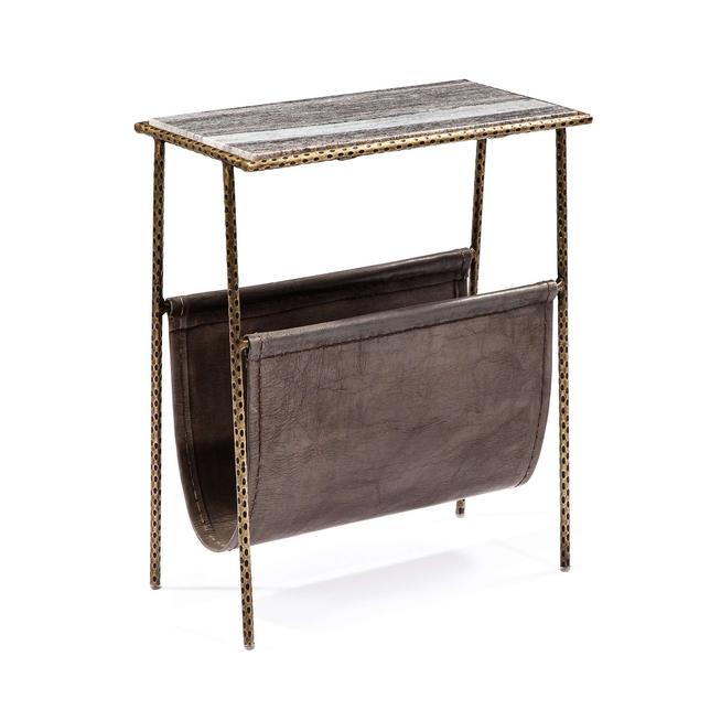 Strauss Magazine Table-Interlude-INTER-158005-Side TablesLeather/Marble-2-France and Son