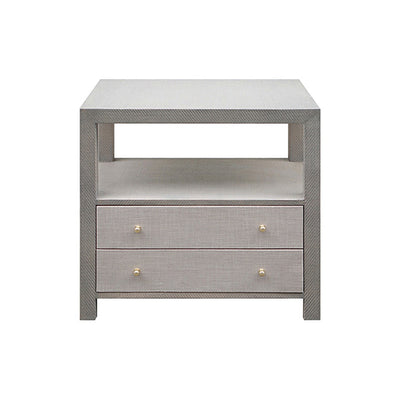 Hattie 2 Drawer Side Table with Brass Hardware-Worlds Away-WORLD-HATTIE GRY-Side TablesGrey Grasscloth-1-France and Son