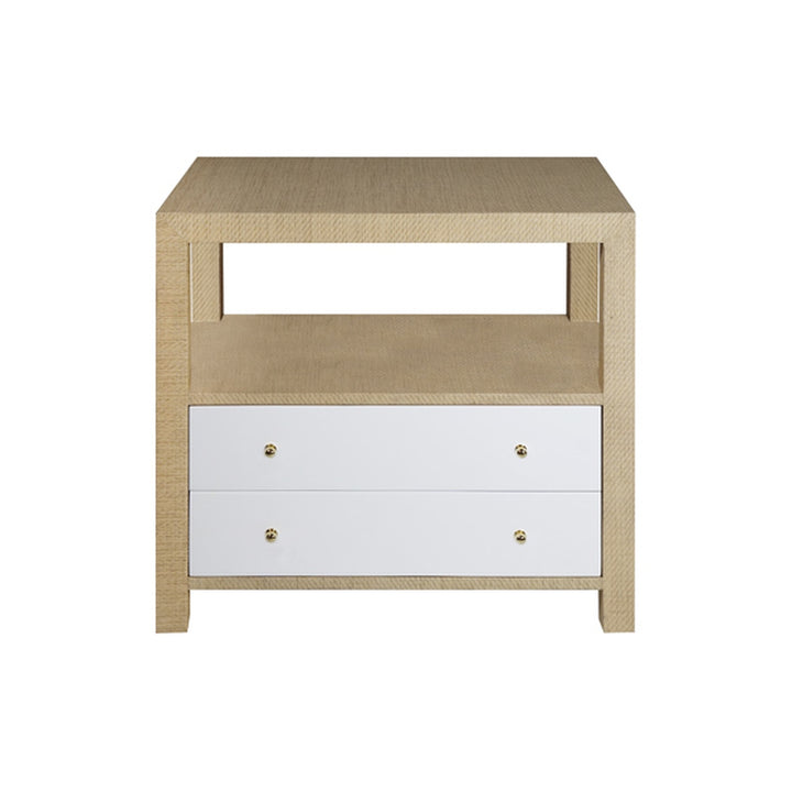 Hattie 2 Drawer Side Table with Brass Hardware-Worlds Away-WORLD-HATTIE NAT-Side TablesNatural Grasscloth-2-France and Son