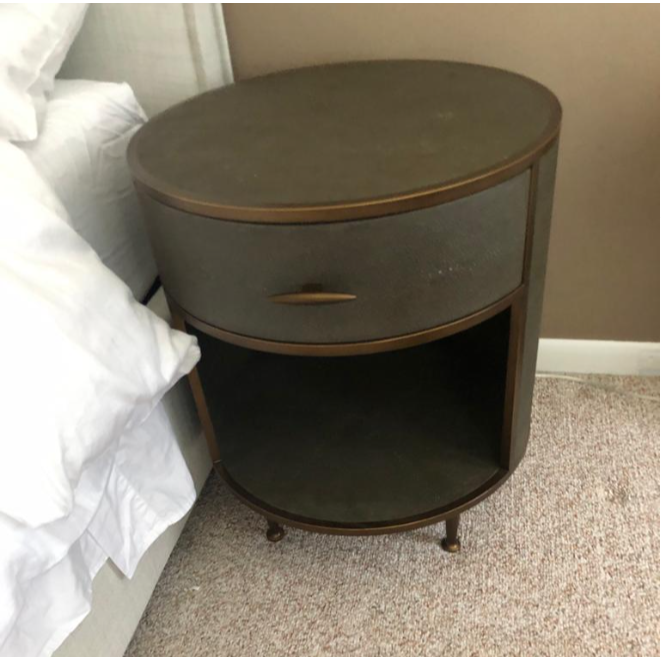 Shagreen Round Nightstand-Four Hands-FH-107647-004-NightstandsGrey-Antique Brass-14-France and Son