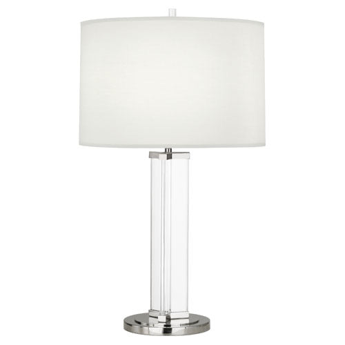 Fineas Table Lamp-Robert Abbey Fine Lighting-ABBEY-S472-Table LampsClear Glass and Polished Nickel Ascot White Fabric Shade-1-France and Son