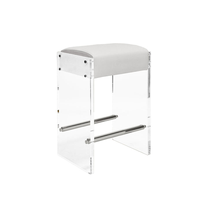 Indy Acrylic Panel Counter Stool With Cushion-Worlds Away-WORLD-INDY NWH-Bar StoolsNICKEL-WHITE VINYL-1-France and Son