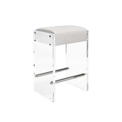 Indy Acrylic Panel Counter Stool With Cushion-Worlds Away-WORLD-INDY NWH-Bar StoolsNICKEL-WHITE VINYL-1-France and Son