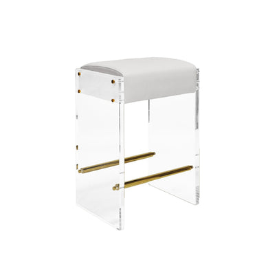 Indy Acrylic Panel Counter Stool With Cushion-Worlds Away-WORLD-INDY WH-Bar StoolsBRASS-WHITE VINYL-3-France and Son