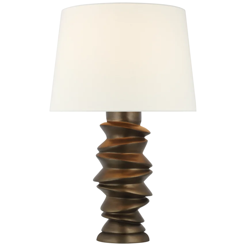 Kassey Medium Table Lamp-Visual Comfort-VISUAL-JN 3005ABL-L-Table LampsAntique Bronze Leaf With Linen Shade-1-France and Son
