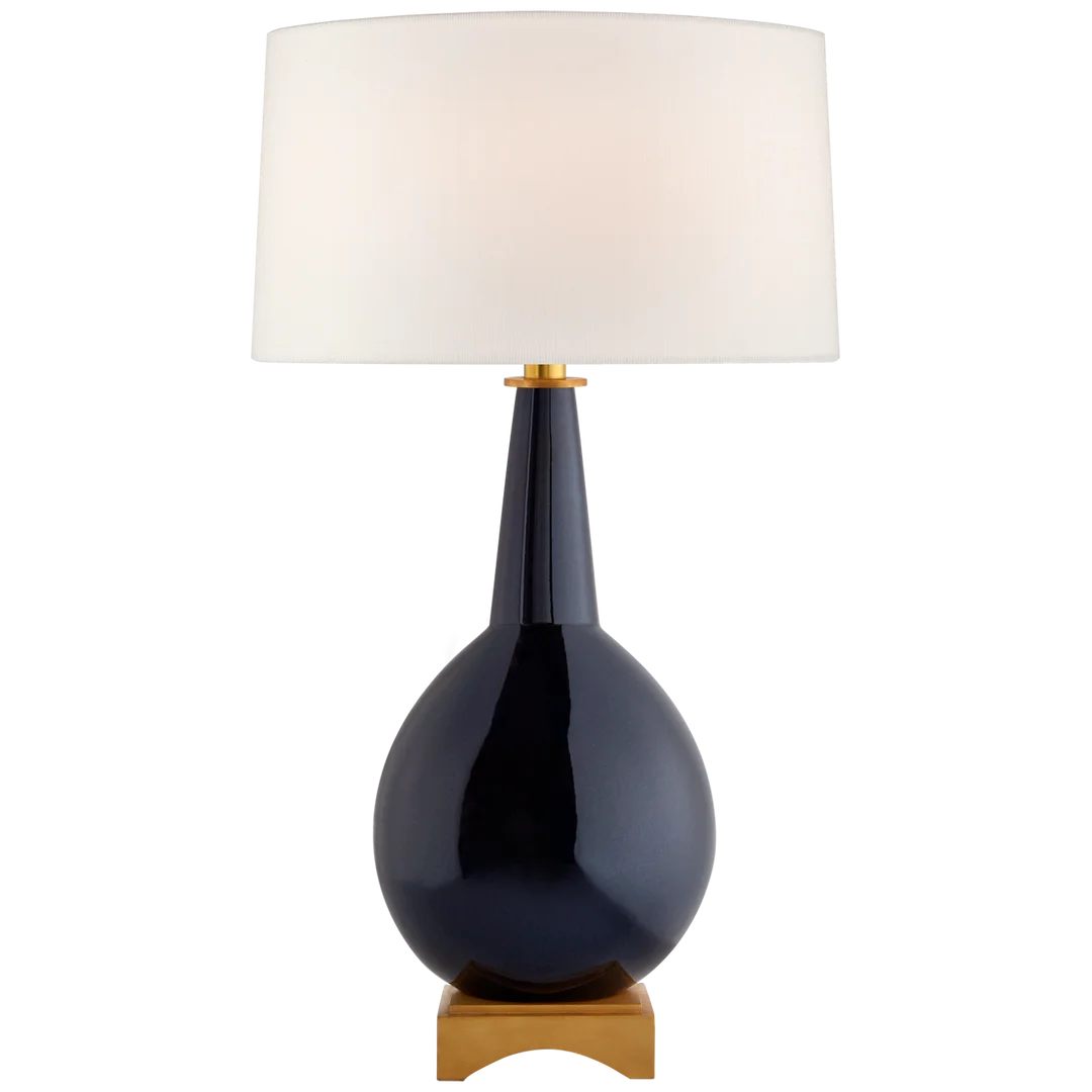 Anthony Large Table Lamp-Visual Comfort-VISUAL-JN 3605MBB-L-Table LampsMixed Blue Brown-Linen Shade-2-France and Son