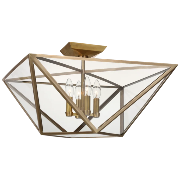 Loreno Large Semi - Flush Mount-Visual Comfort-VISUAL-JN 4240HAB-CG-Flush MountsHand-Rubbed Antique Brass with Clear Glass-2-France and Son