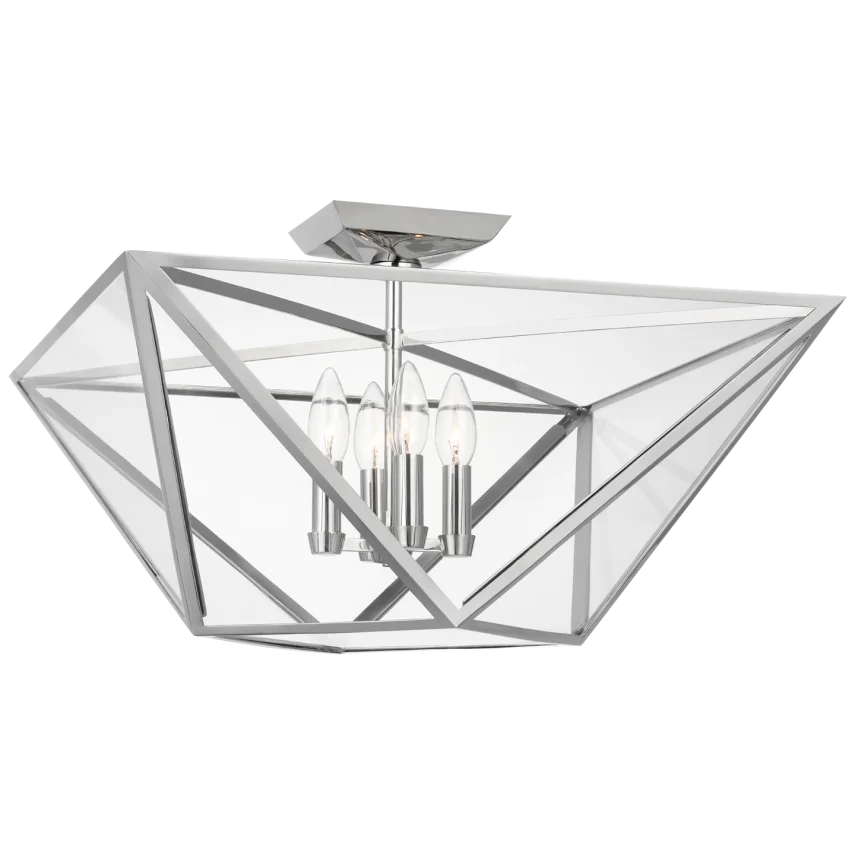 Loreno Large Semi - Flush Mount-Visual Comfort-VISUAL-JN 4240PN-CG-Flush MountsPolished Nickel with Clear Glass-3-France and Son