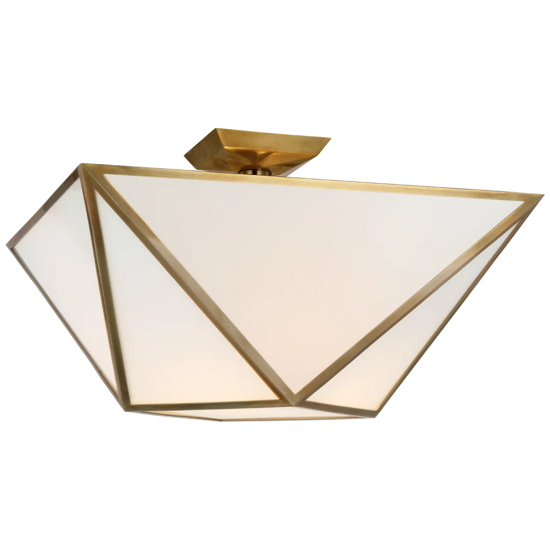 Loreno Large Semi - Flush Mount-Visual Comfort-VISUAL-JN 4241HAB-WG-Flush MountsBrass-White Glass-5-France and Son