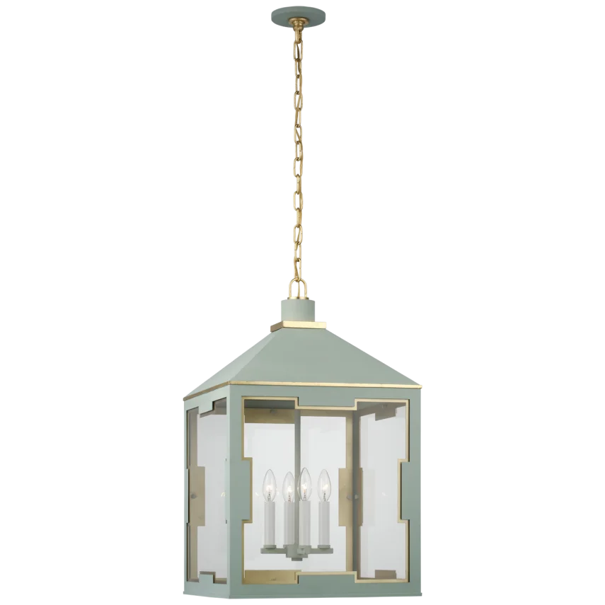 Orland Medium Lantern-Visual Comfort-VISUAL-JN 5032CEL/G-CG-PendantsCeladon and Gild-Clear Glass-1-France and Son