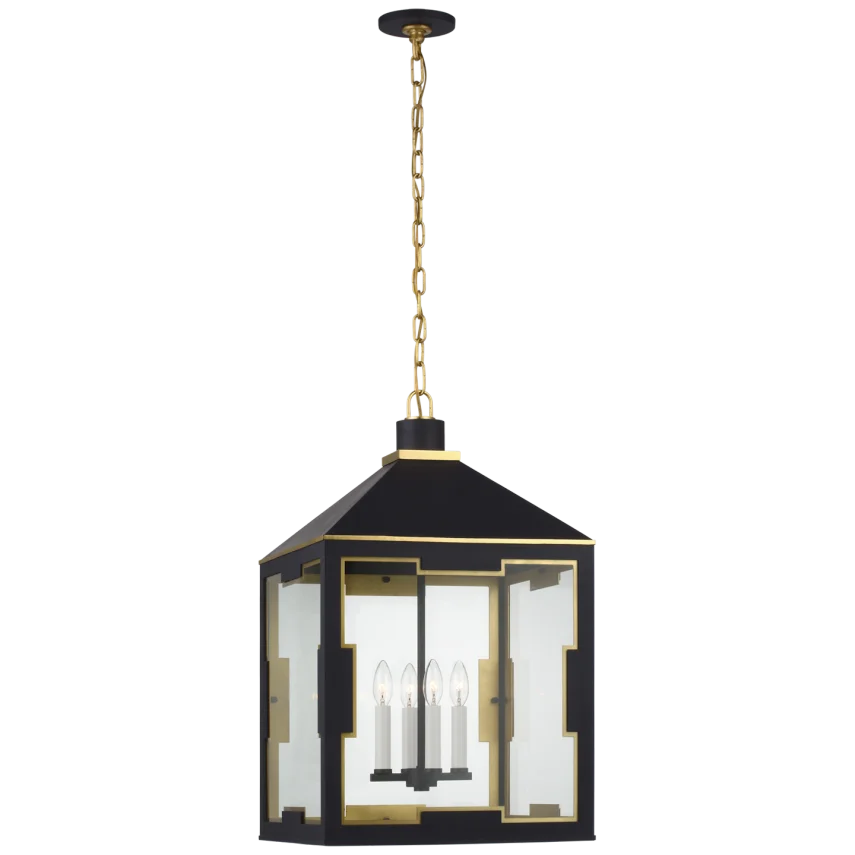 Orland Medium Lantern-Visual Comfort-VISUAL-JN 5032MBK/G-CG-PendantsMatte Black and Gild-Clear Glass-2-France and Son