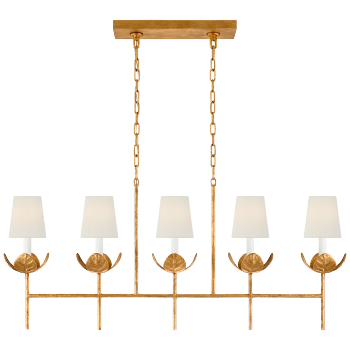 Iyana Large Linear Chandelier-Visual Comfort-VISUAL-JN 5630AGL-L-ChandeliersAntique Gold Leaf-Linen Shade-1-France and Son