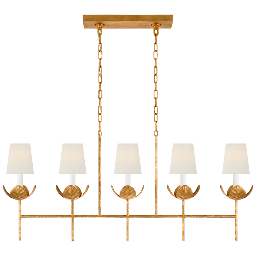 Iyana Large Linear Chandelier-Visual Comfort-VISUAL-JN 5630AGL-L-ChandeliersAntique Gold Leaf-Linen Shade-1-France and Son