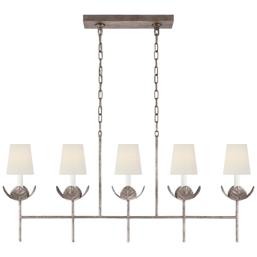 Iyana Large Linear Chandelier-Visual Comfort-VISUAL-JN 5630BSL-L-ChandeliersBurnished Silver Leaf-Linen Shade-2-France and Son