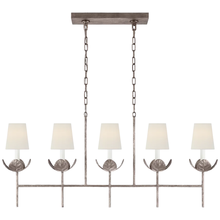 Iyana Large Linear Chandelier-Visual Comfort-VISUAL-JN 5630BSL-L-ChandeliersBurnished Silver Leaf-Linen Shade-2-France and Son