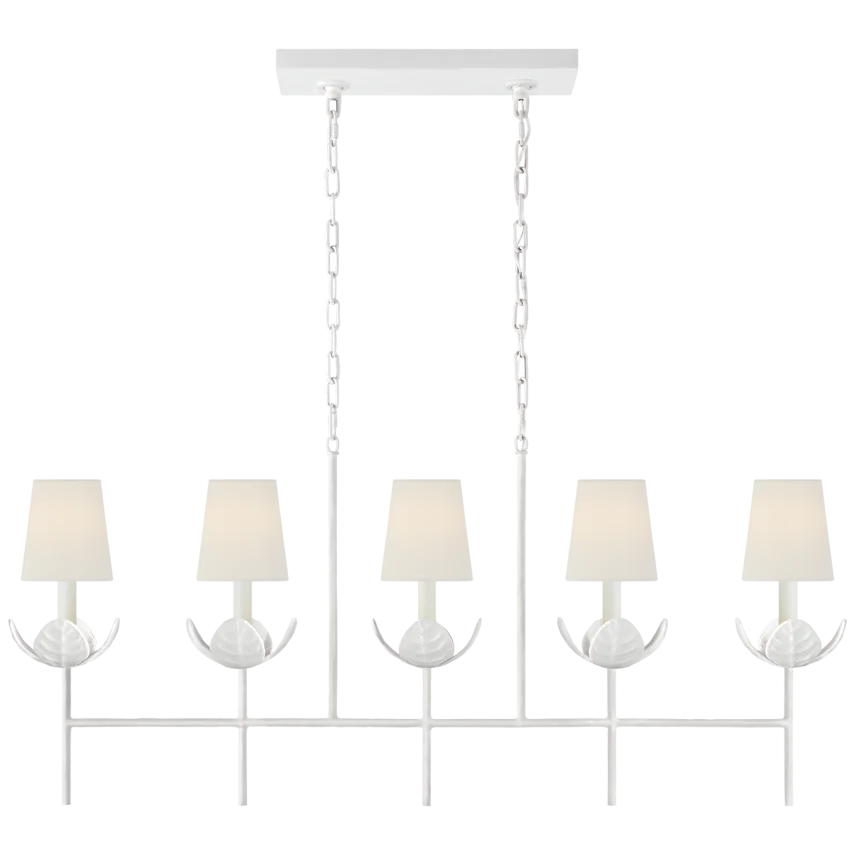 Iyana Large Linear Chandelier-Visual Comfort-VISUAL-JN 5630PW-L-ChandeliersPlaster White-Linen Shade-3-France and Son