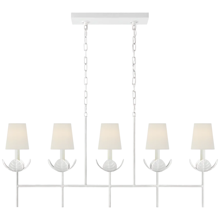 Iyana Large Linear Chandelier-Visual Comfort-VISUAL-JN 5630PW-L-ChandeliersPlaster White-Linen Shade-3-France and Son