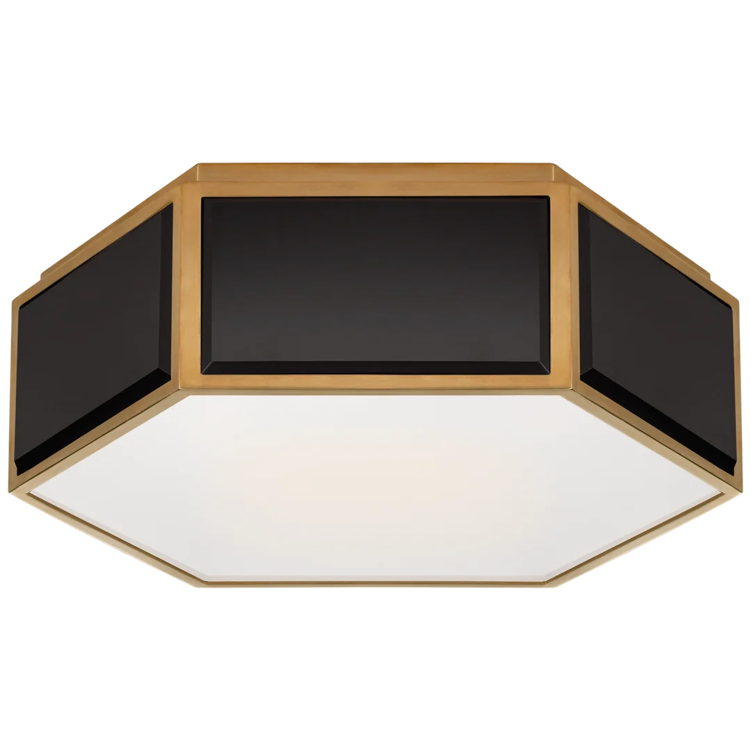 Brandford Small Hexagonal Flush Mount-Visual Comfort-VISUAL-KS 4120BLK/SB-FG-Flush MountsBlack and Soft Brass-Frosted Glass-1-France and Son