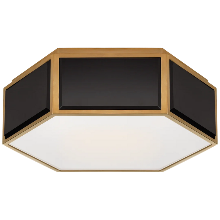 Brandford Small Hexagonal Flush Mount-Visual Comfort-VISUAL-KS 4120BLK/SB-FG-Flush MountsBlack and Soft Brass-Frosted Glass-1-France and Son