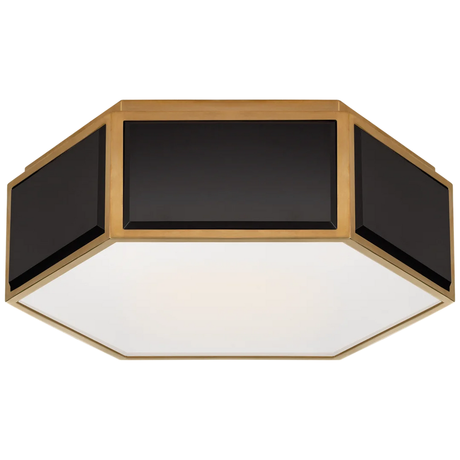 Brandford Small Hexagonal Flush Mount-Visual Comfort-VISUAL-KS 4120BLK/SB-FG-Flush MountsBlack and Soft Brass-Frosted Glass-1-France and Son