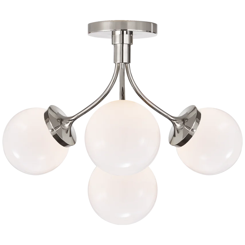 Peony Medium Semi - Flush Mount-Visual Comfort-VISUAL-KS 4407PN-WG-Flush MountsPolished Nickel-White Glass-2-France and Son