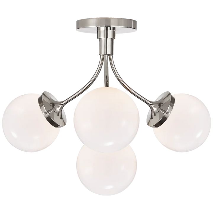 Peony Medium Semi - Flush Mount-Visual Comfort-VISUAL-KS 4407PN-WG-Flush MountsPolished Nickel-White Glass-2-France and Son