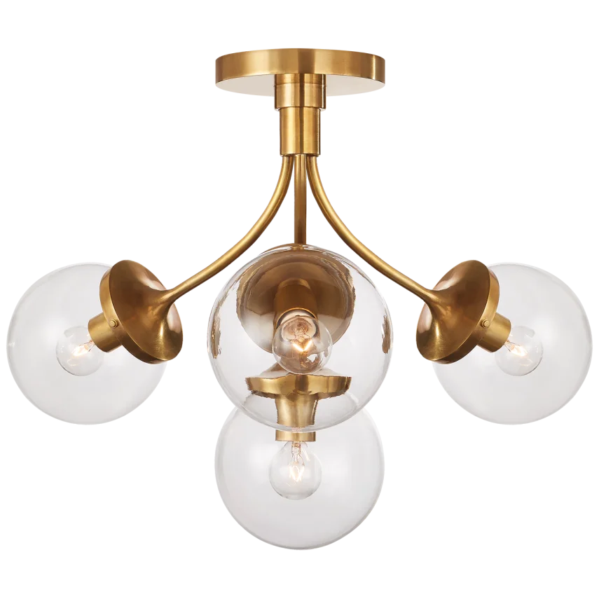 Peony Medium Semi - Flush Mount-Visual Comfort-VISUAL-KS 4407SB-CG-Flush MountsSoft Brass-Clear Glass-3-France and Son