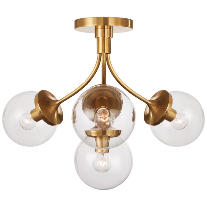 Peony Medium Semi - Flush Mount-Visual Comfort-VISUAL-KS 4407SB-CG-Flush MountsSoft Brass-Clear Glass-3-France and Son