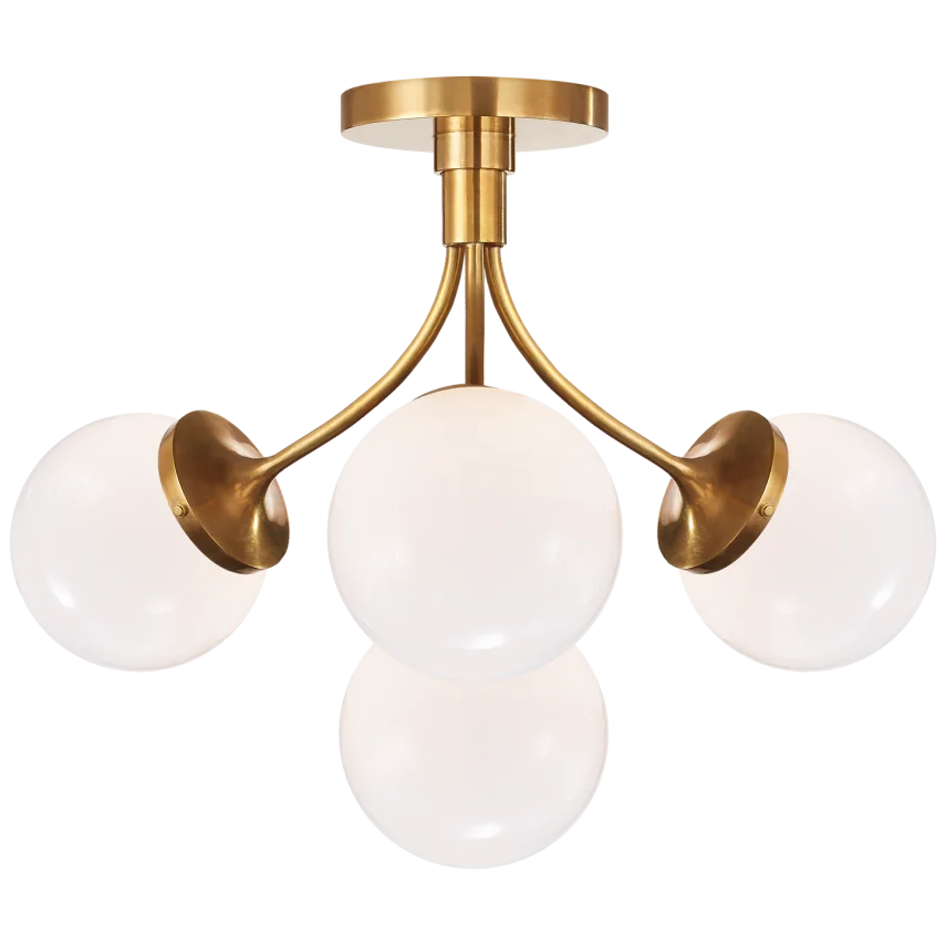 Peony Medium Semi - Flush Mount-Visual Comfort-VISUAL-KS 4407SB-WG-Flush MountsSoft Brass-White Glass-4-France and Son