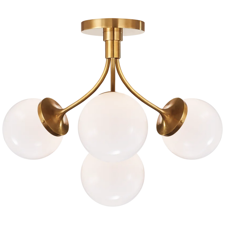 Peony Medium Semi - Flush Mount-Visual Comfort-VISUAL-KS 4407SB-WG-Flush MountsSoft Brass-White Glass-4-France and Son