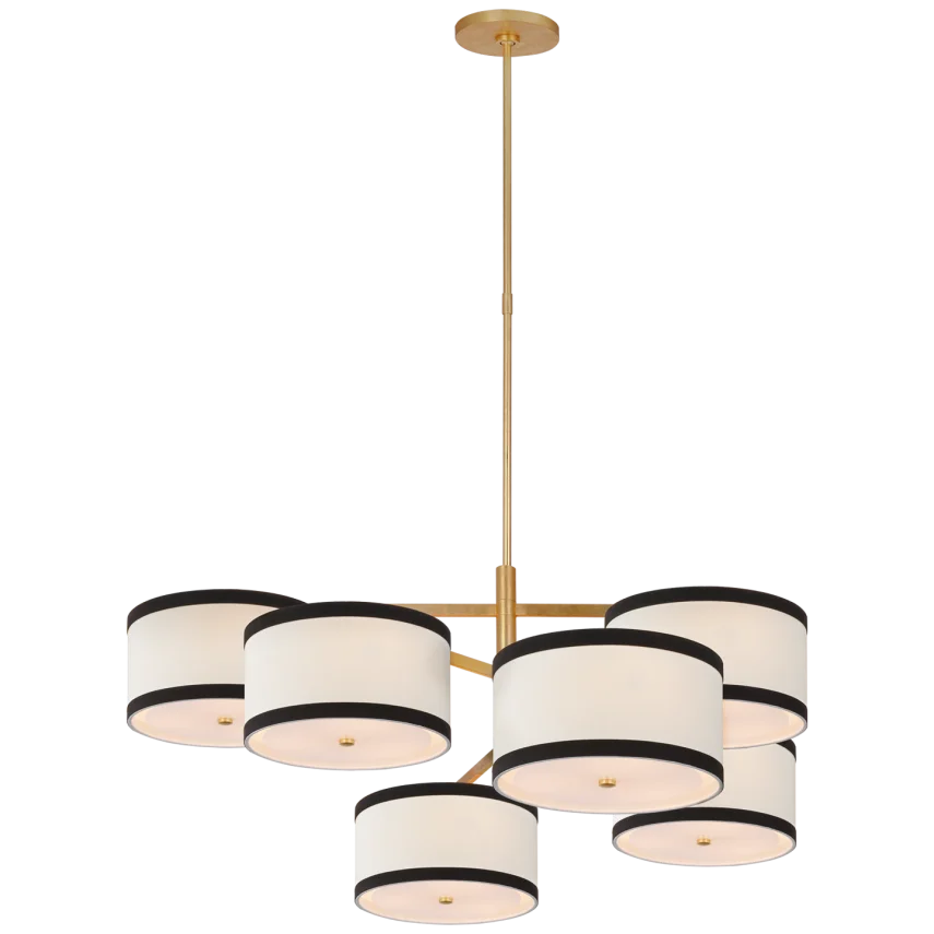 Walter XL Offset Chandelier-Visual Comfort-VISUAL-KS 5072G-L/BL-ChandeliersGild with Linen Shades with Black Linen Trim-3-France and Son