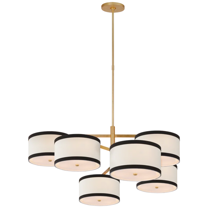 Walter XL Offset Chandelier-Visual Comfort-VISUAL-KS 5072G-L/BL-ChandeliersGild with Linen Shades with Black Linen Trim-3-France and Son