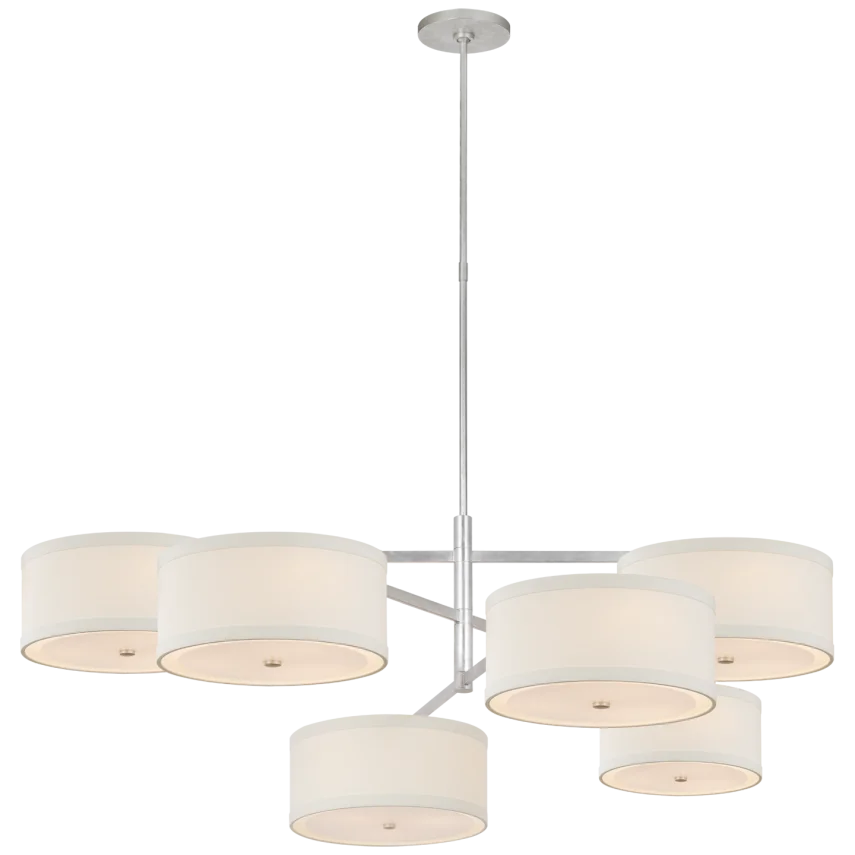 Winona Grande Offset Chandelier-Visual Comfort-VISUAL-KS 5073BSL-L-ChandeliersBurnished Silver Leaf-Linen Shades-1-France and Son