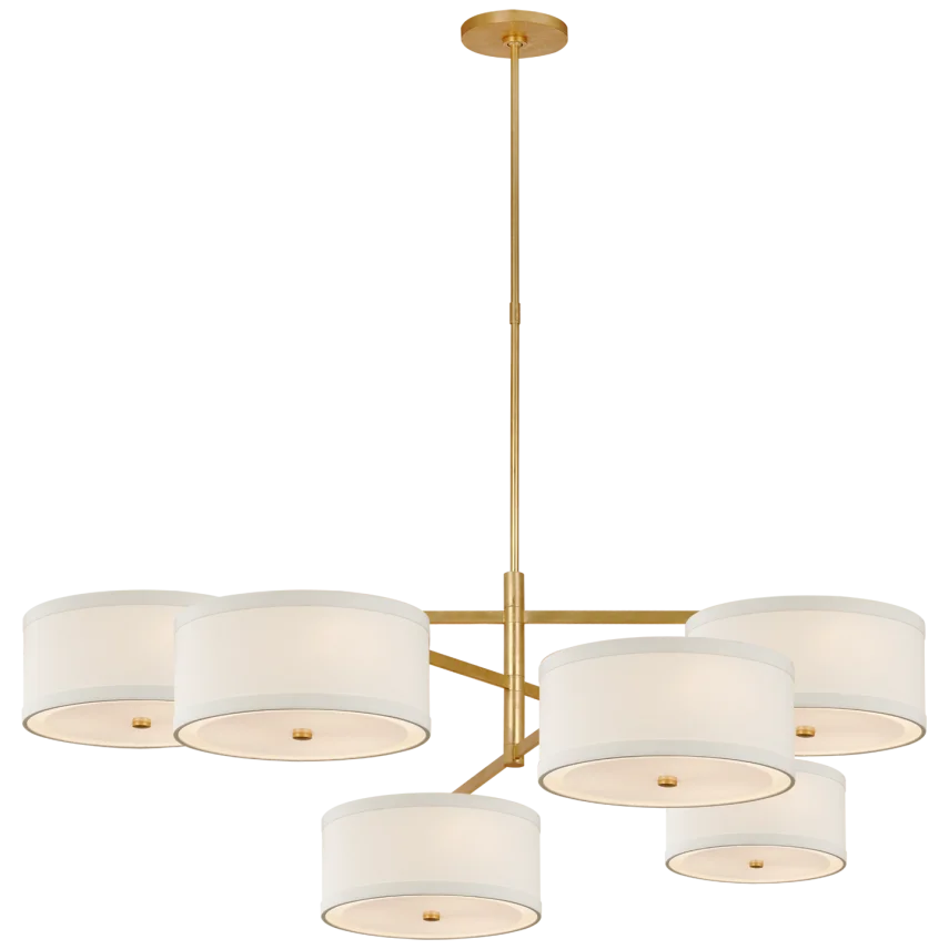 Winona Grande Offset Chandelier-Visual Comfort-VISUAL-KS 5073G-L-ChandeliersGild-Linen Shades-2-France and Son