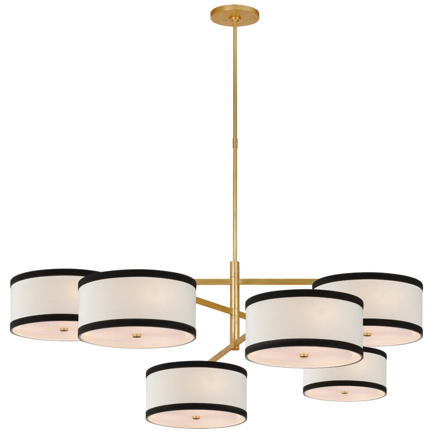 Winona Grande Offset Chandelier-Visual Comfort-VISUAL-KS 5073G-L/BL-ChandeliersGild-Linen With Black Linen Trim-3-France and Son