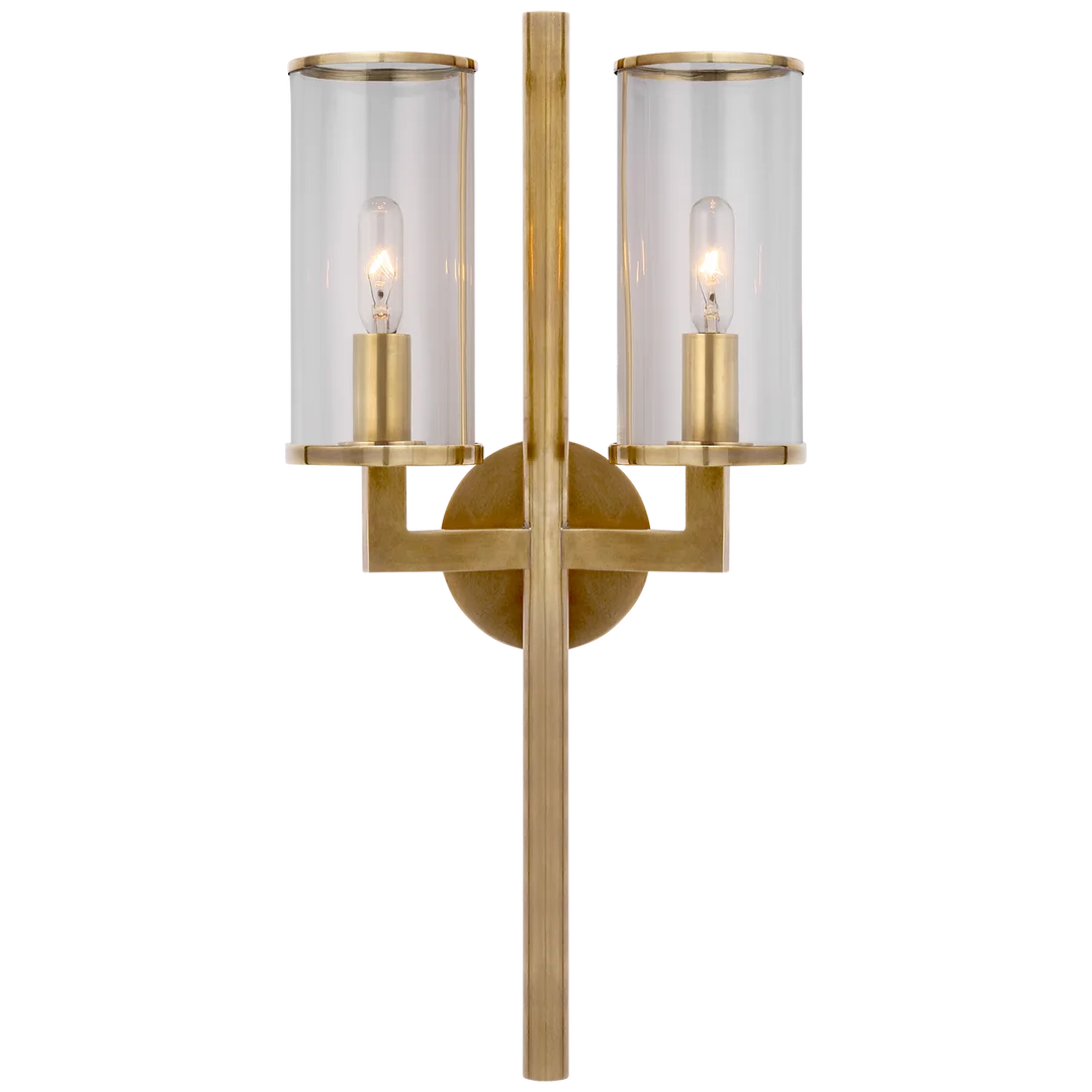 Limo Double Sconce-Visual Comfort-VISUAL-KW 2201AB-CG-Wall LightingAntique-Burnished Brass-Clear Glass-1-France and Son