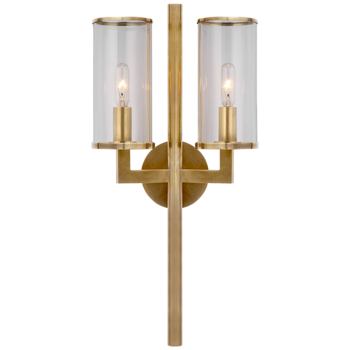 Limo Double Sconce-Visual Comfort-VISUAL-KW 2201AB-CG-Wall LightingAntique-Burnished Brass-Clear Glass-1-France and Son