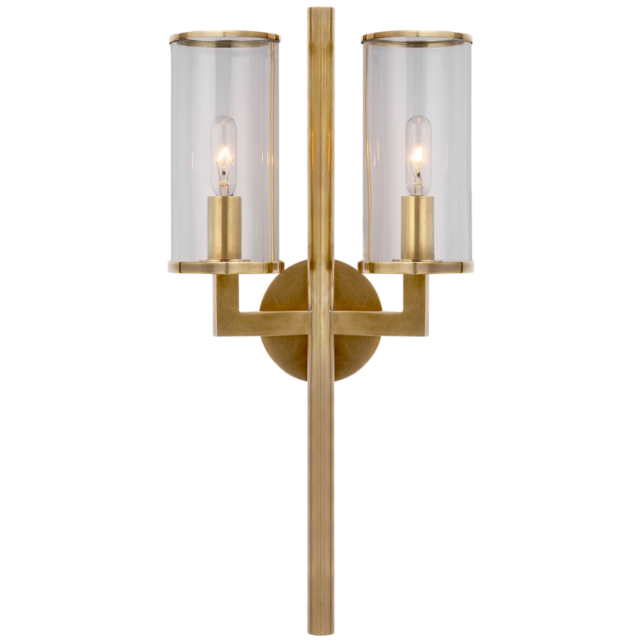 Limo Double Sconce-Visual Comfort-VISUAL-KW 2201AB-CG-Wall LightingAntique-Burnished Brass-Clear Glass-1-France and Son