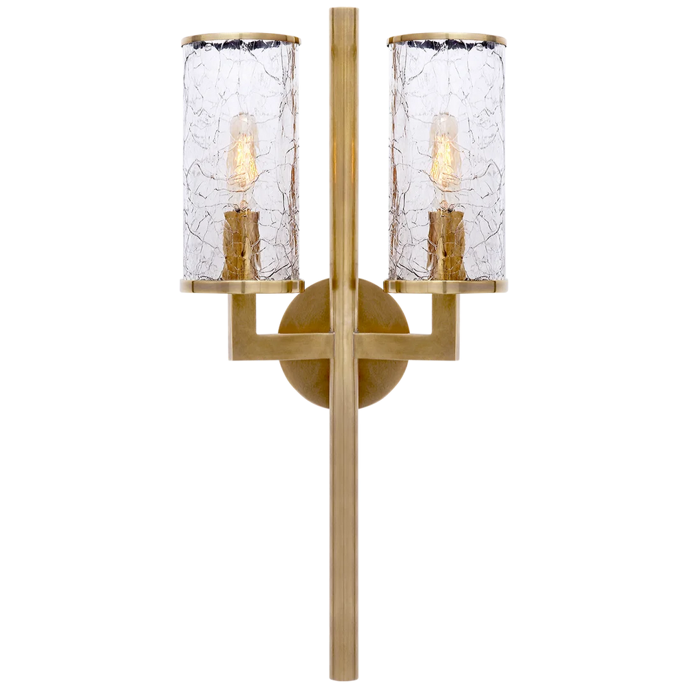 Limo Double Sconce-Visual Comfort-VISUAL-KW 2201AB-CRG-Wall LightingAntique-Burnished Brass-Crackle Glass-2-France and Son