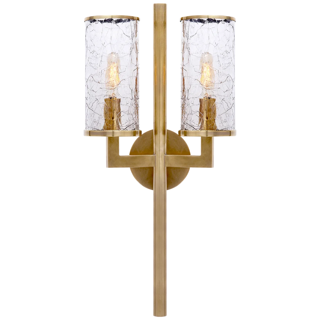 Limo Double Sconce-Visual Comfort-VISUAL-KW 2201AB-CRG-Wall LightingAntique-Burnished Brass-Crackle Glass-2-France and Son