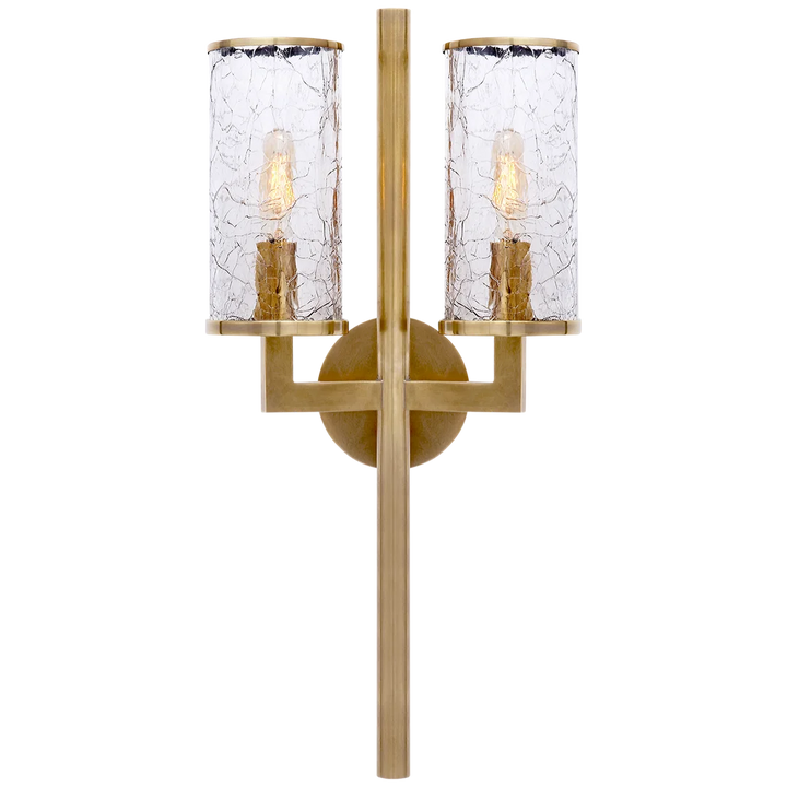 Limo Double Sconce-Visual Comfort-VISUAL-KW 2201AB-CRG-Wall LightingAntique-Burnished Brass-Crackle Glass-2-France and Son