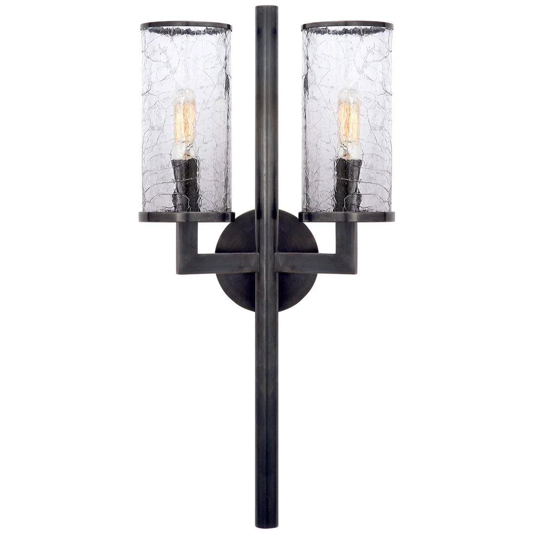 Limo Double Sconce-Visual Comfort-VISUAL-KW 2201BZ-CRG-Wall LightingBronze-Crackle Glass-4-France and Son